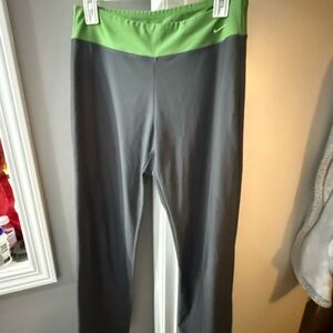 Nike Dark Grey flared athletic pants with Bright Green Waistband. Vintage